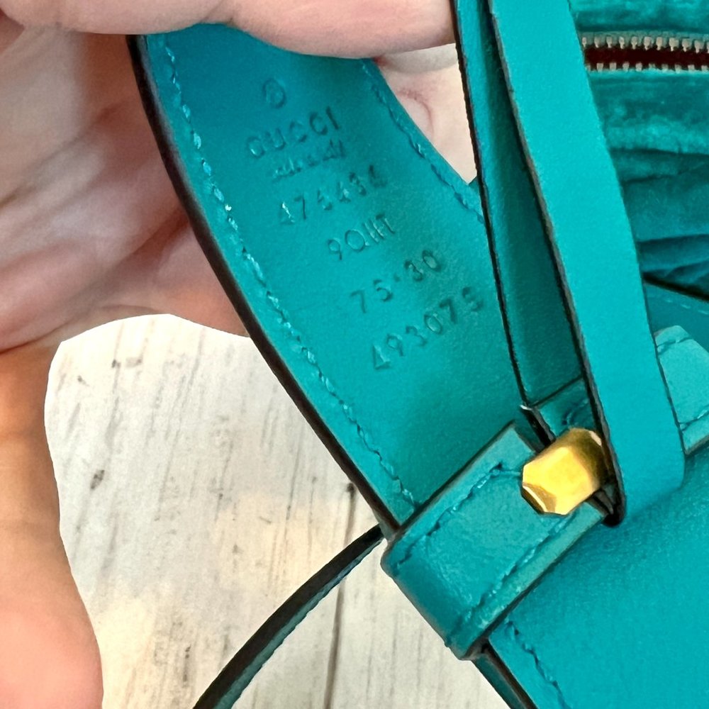 Gucci GG Marmont Authentic Monogram Floral Embroidered Teal Chevron Belt Bag NEW - Picture 9 of 15
